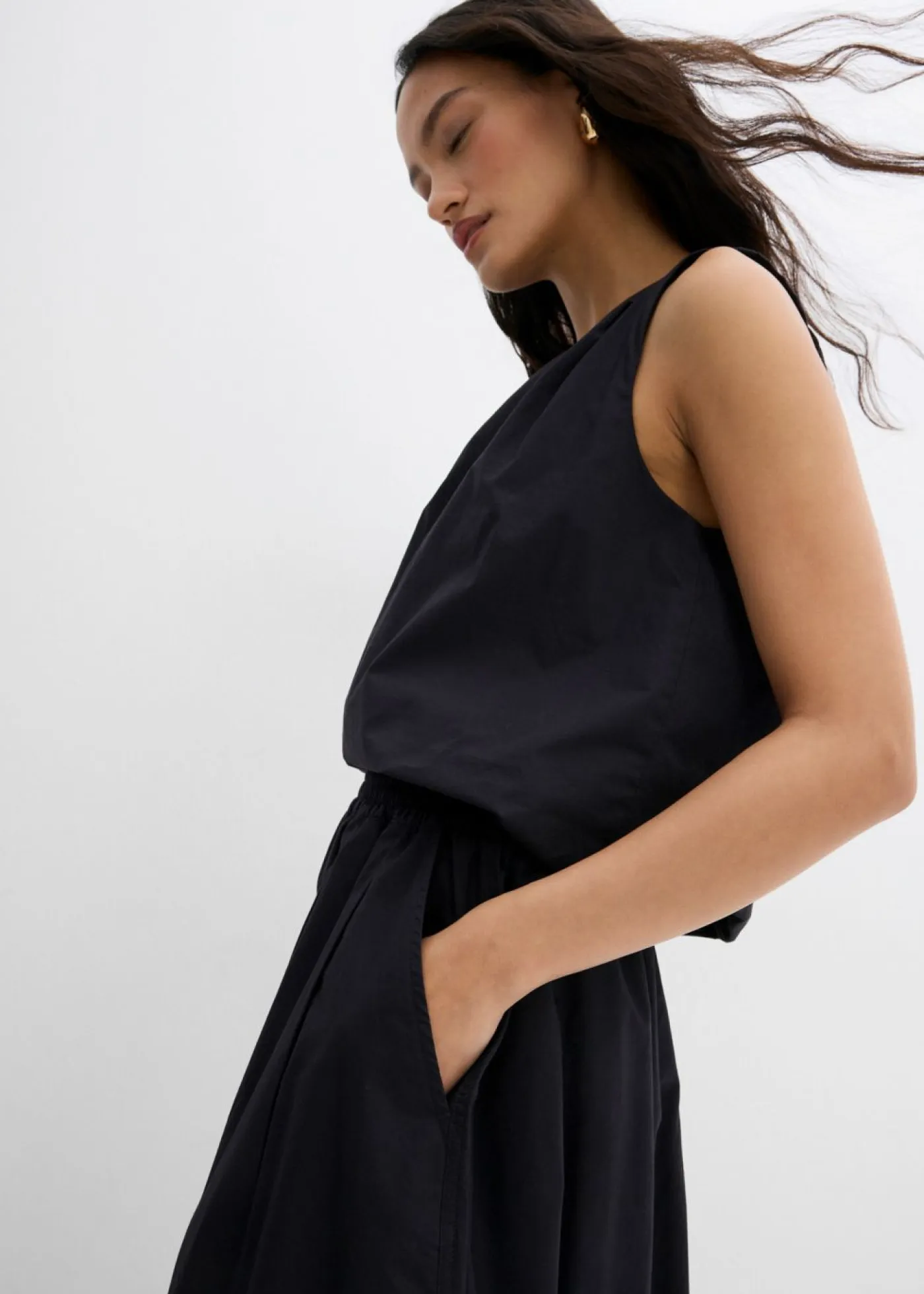 bonprix bonprix Conjuntos De Ropa|Esenciales>Falda midi de algodón puro Negro