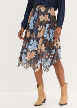 bonprix bonprix Faldas>Falda midi de gasa con dobladillo asimétrico Azul oscuro