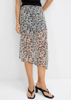 bonprix bonprix Faldas>Falda midi de gasa fina estampado leo gris