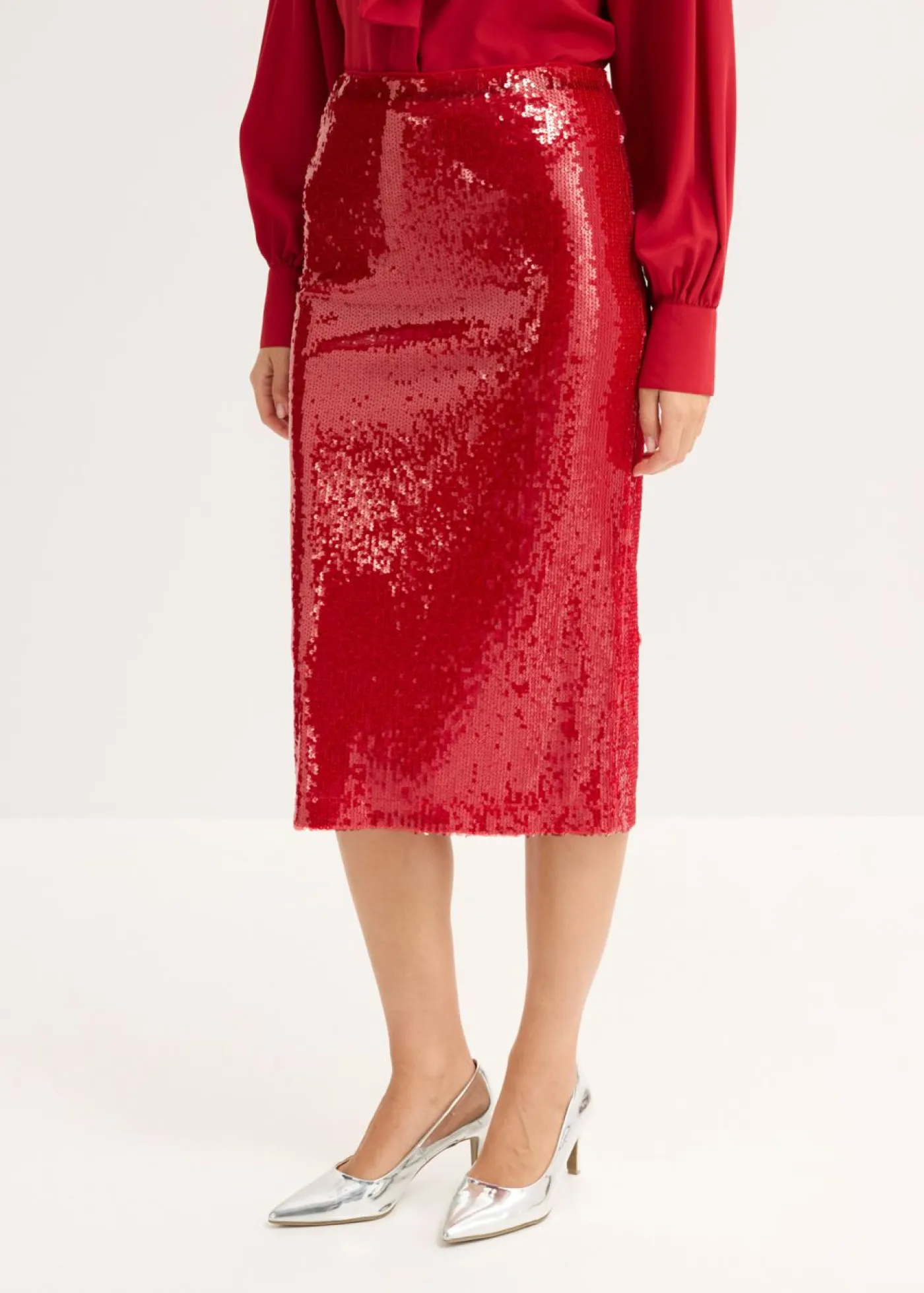 bonprix bonprix Faldas>Falda midi de lentejuelas rojo cayena