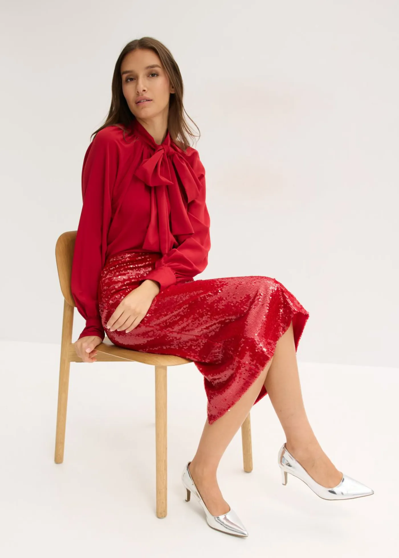 bonprix bonprix Faldas>Falda midi de lentejuelas rojo cayena