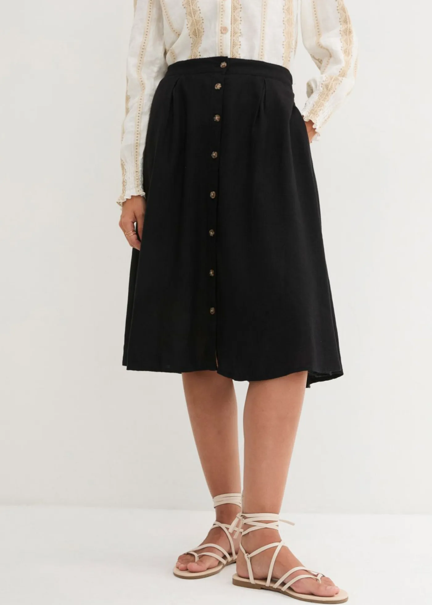 bonprix bonprix Faldas>Falda midi de lino Negro