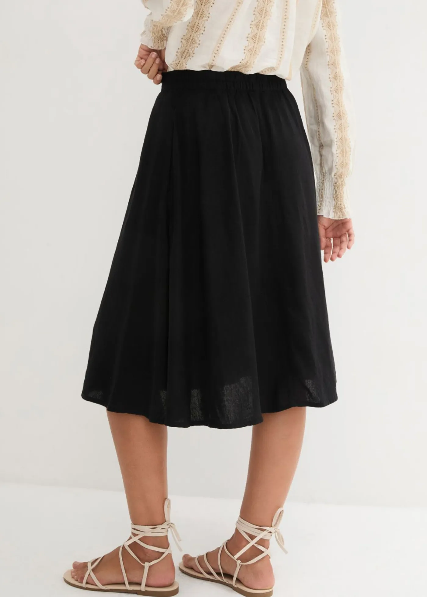 bonprix bonprix Faldas>Falda midi de lino Negro