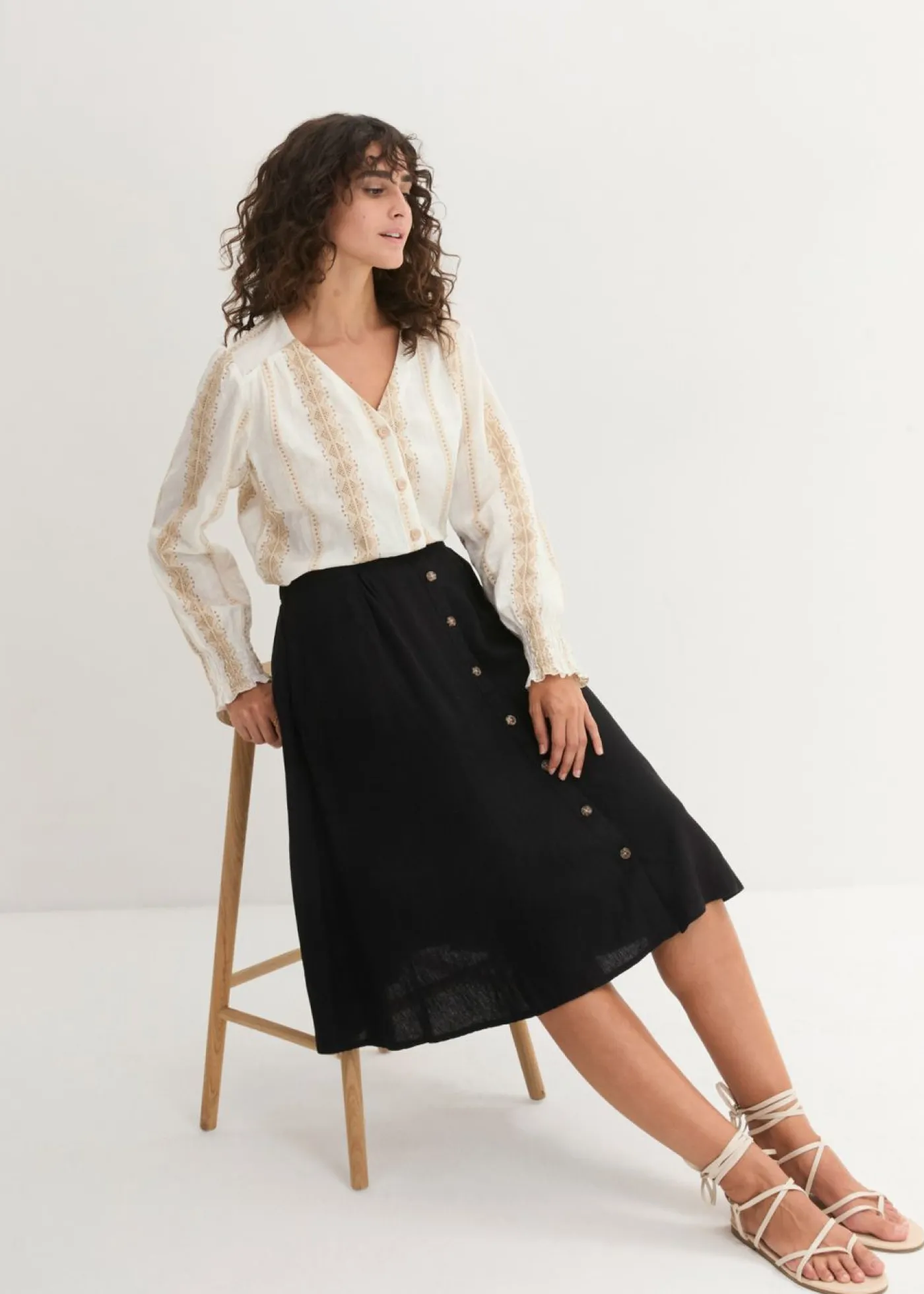 bonprix bonprix Faldas>Falda midi de lino Negro