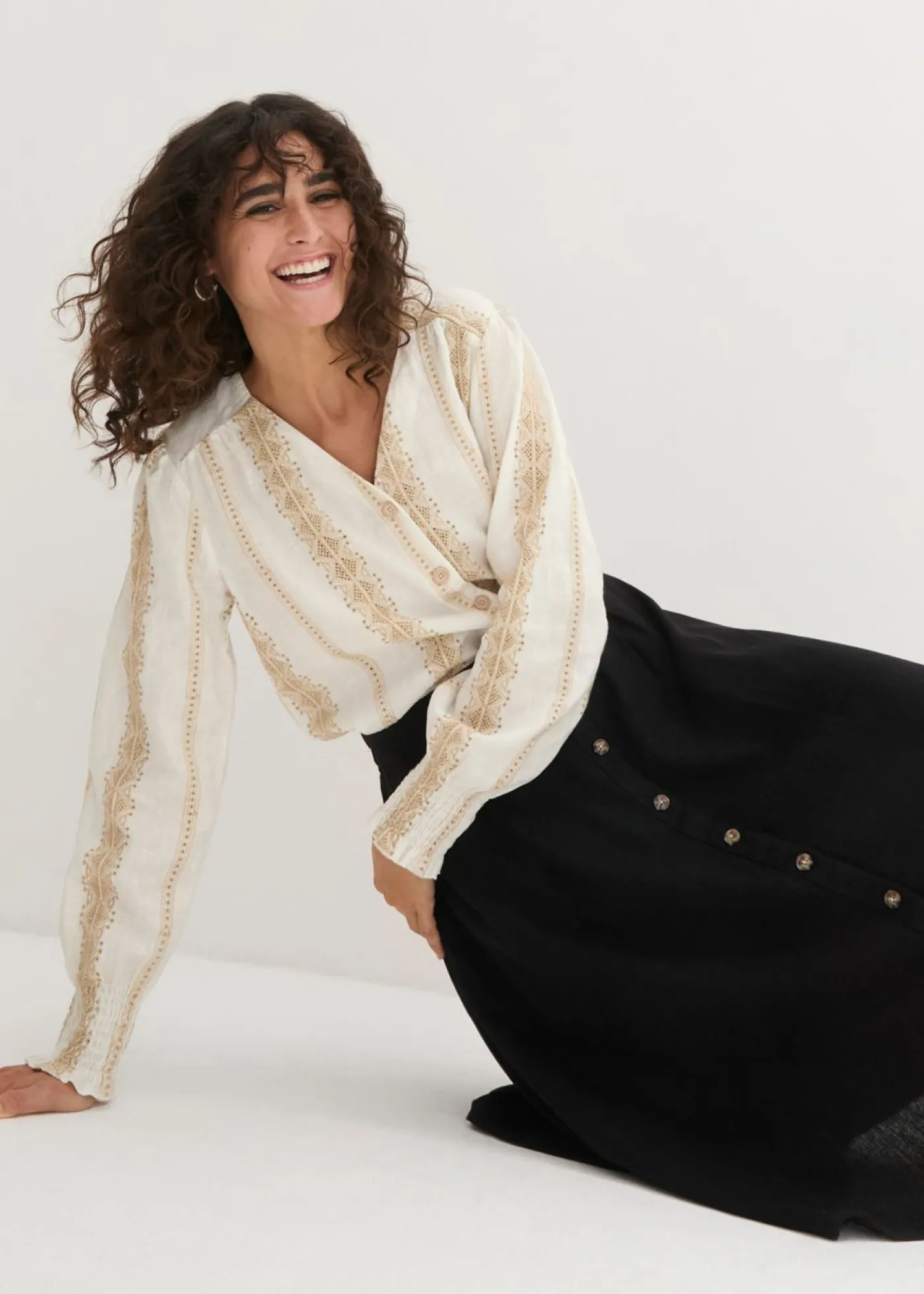 bonprix bonprix Faldas>Falda midi de lino Negro