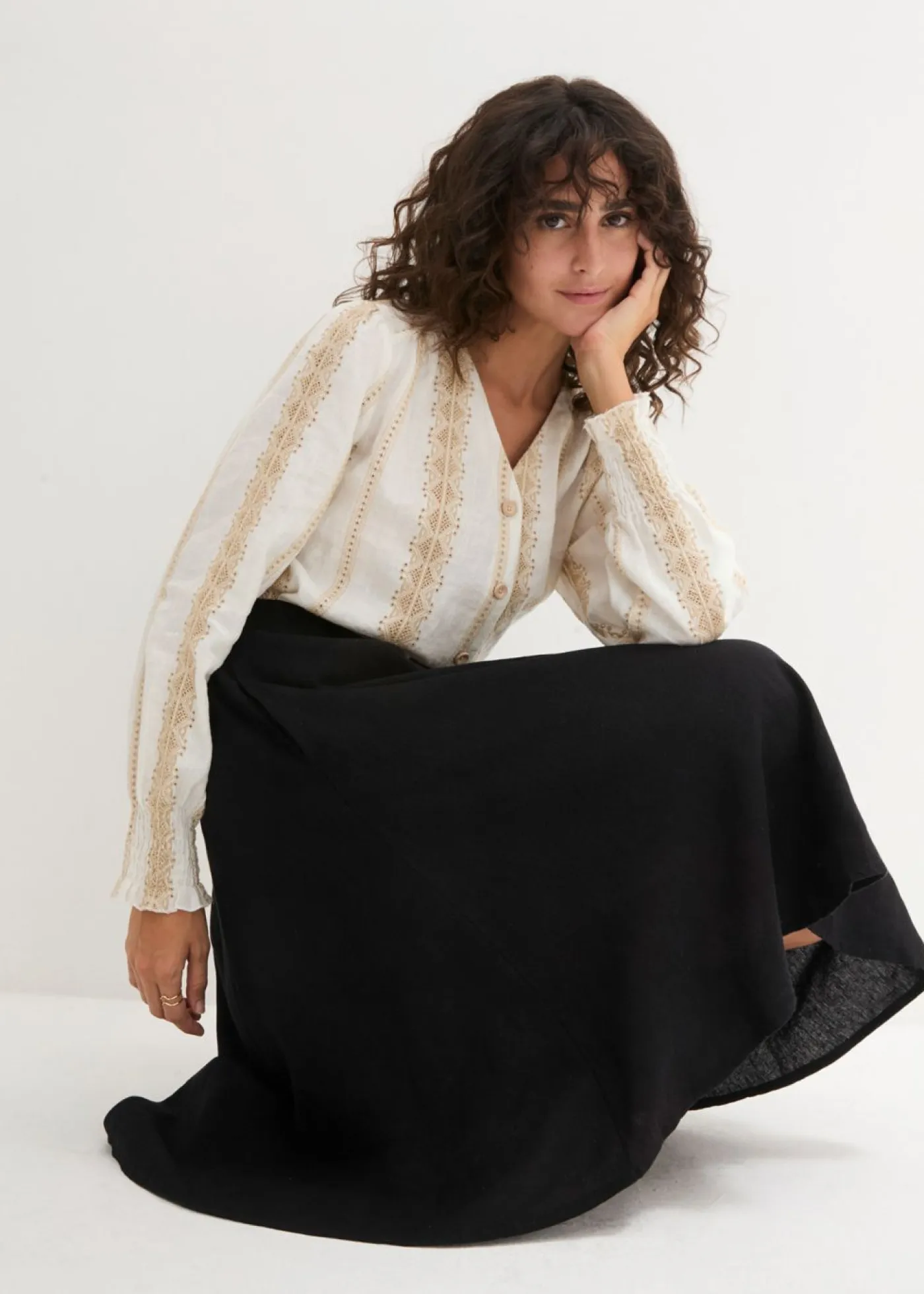 bonprix bonprix Faldas>Falda midi de lino Negro