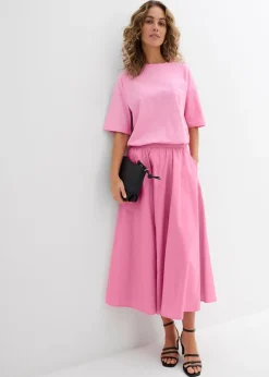 Mujer bonprix bonprix Falda midi de mezcla de algodón elástico