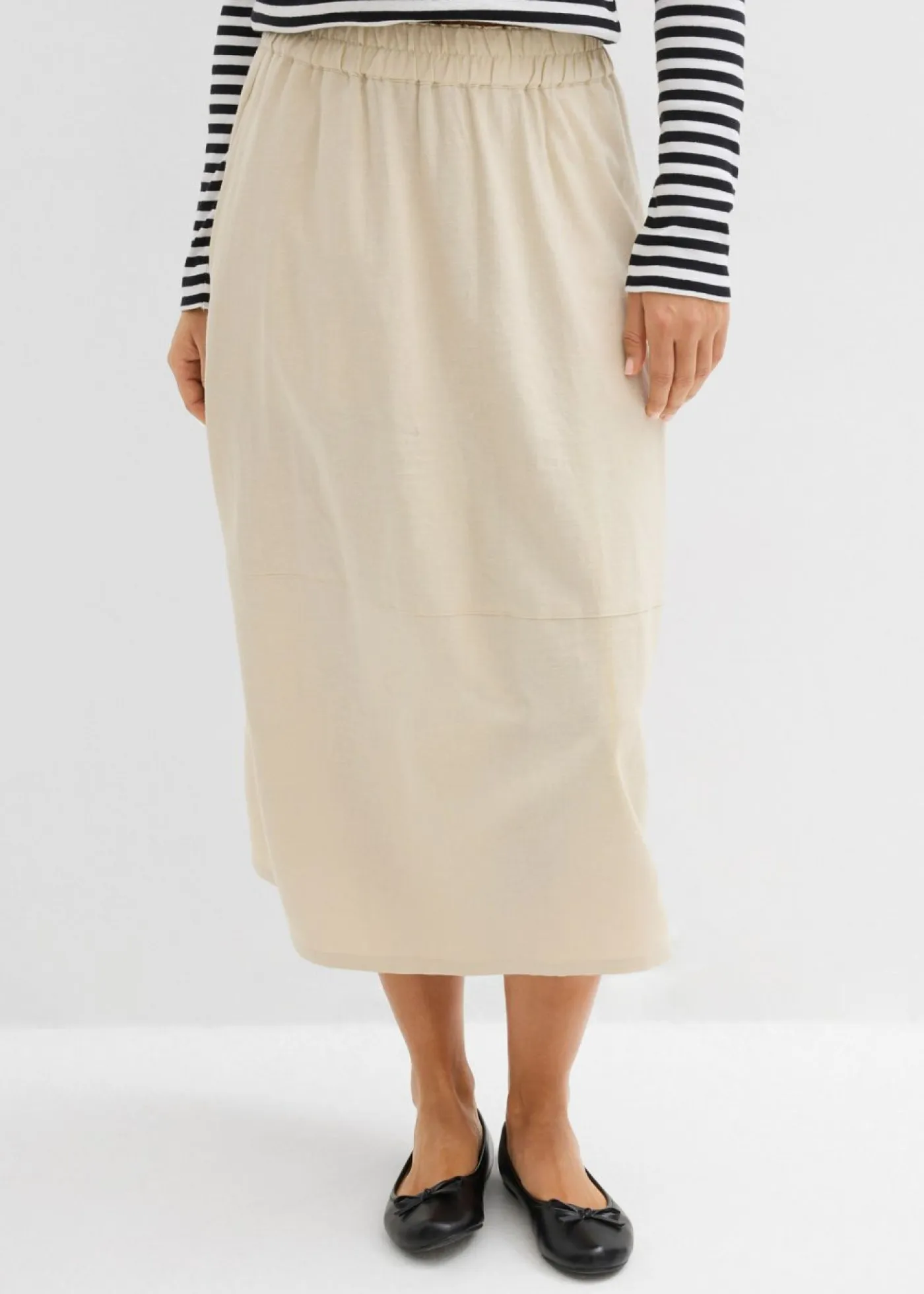 Mujer bonprix bonprix Falda midi de mezcla de lino ligero