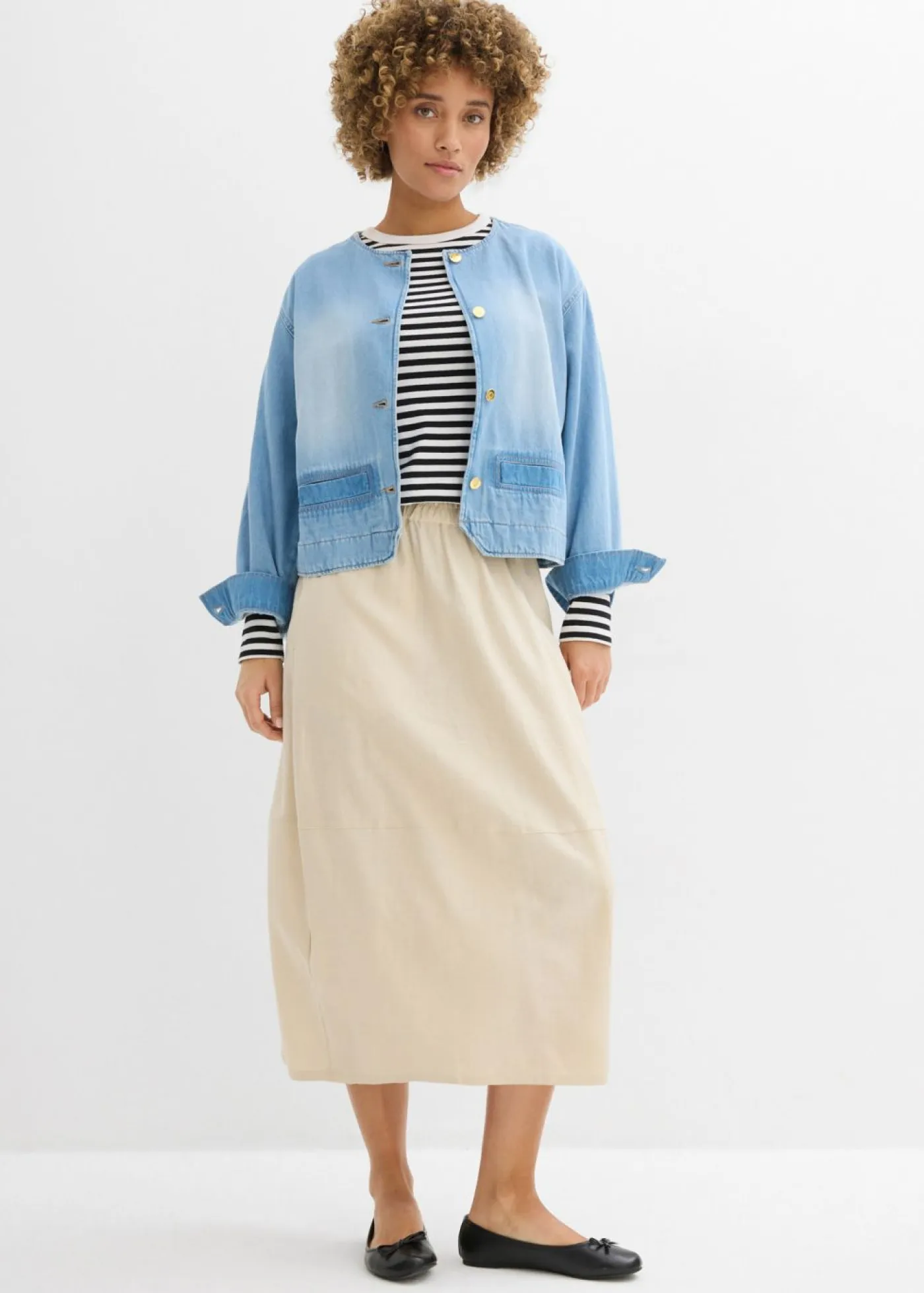 Mujer bonprix bonprix Falda midi de mezcla de lino ligero