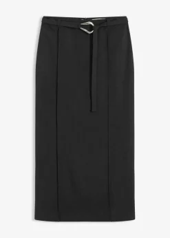 bonprix bonprix Faldas>Falda midi de mezcla de viscosa Negro