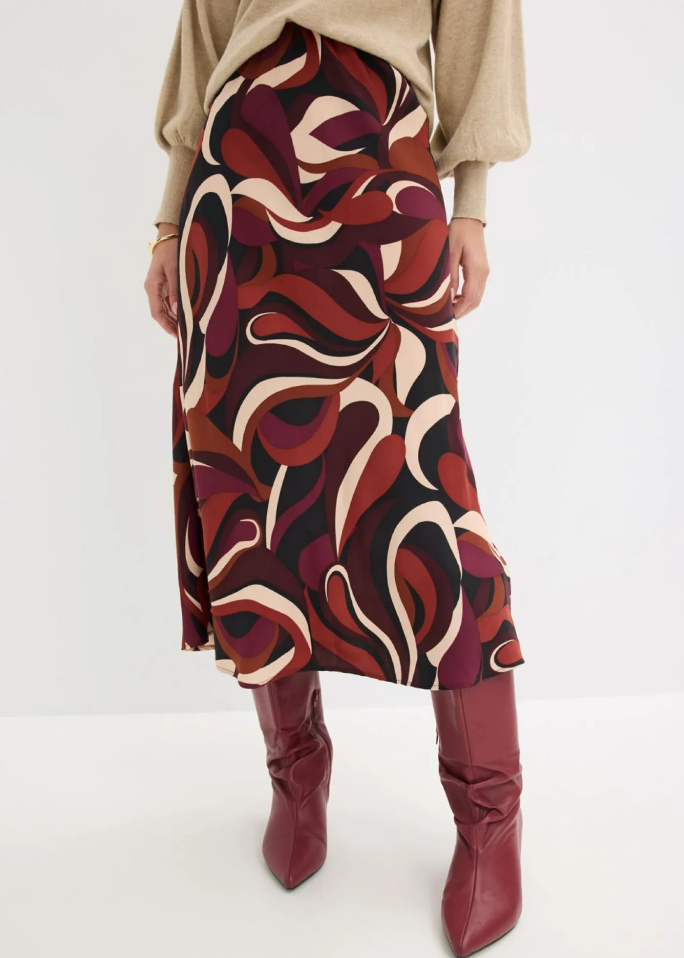 Mujer bonprix bonprix Falda midi de satén fluido