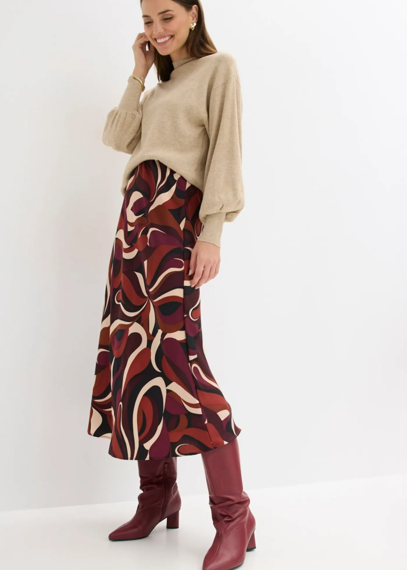 Mujer bonprix bonprix Falda midi de satén fluido