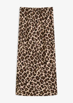 bonprix bonprix Faldas>Falda midi de satén fluido estampado leo marrón