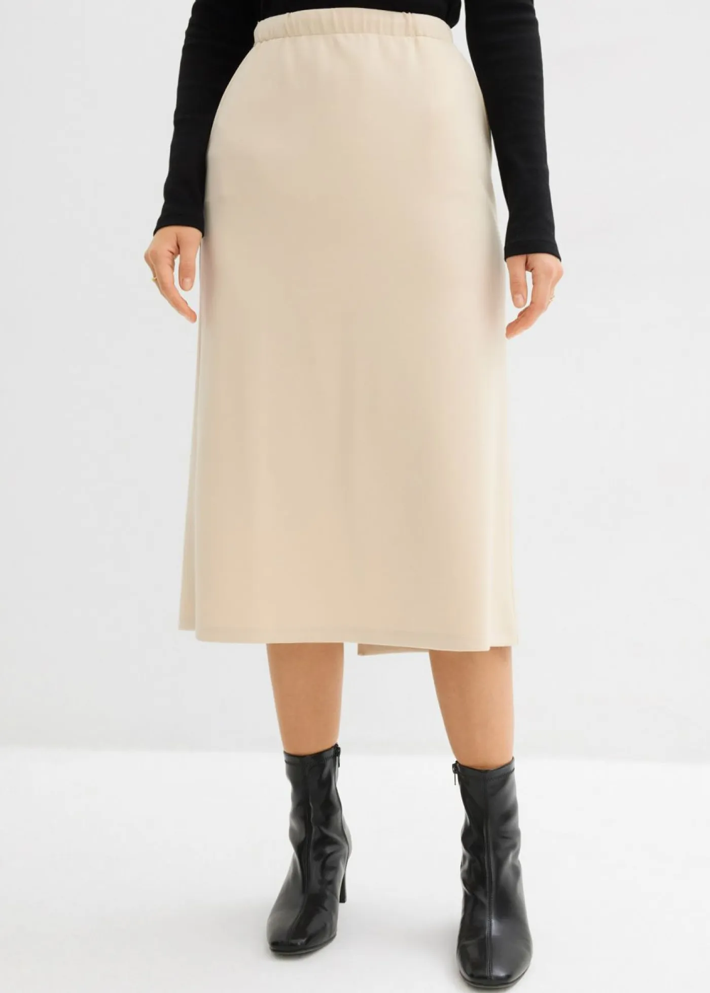 bonprix bonprix Faldas>Falda midi de suave neopreno Arena claro