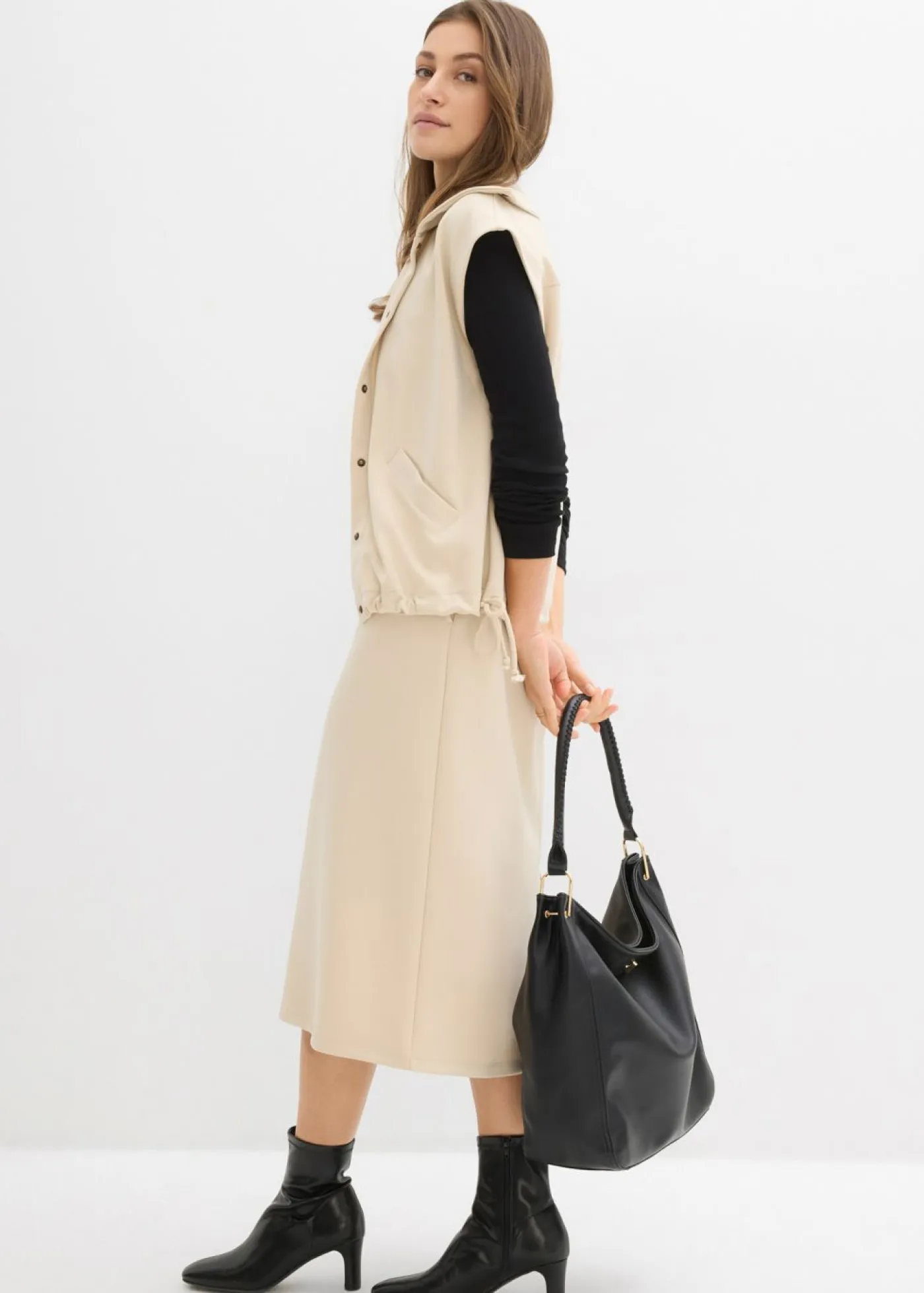 bonprix bonprix Faldas>Falda midi de suave neopreno Arena claro