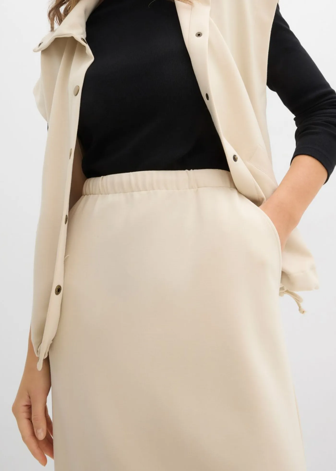 bonprix bonprix Faldas>Falda midi de suave neopreno Arena claro