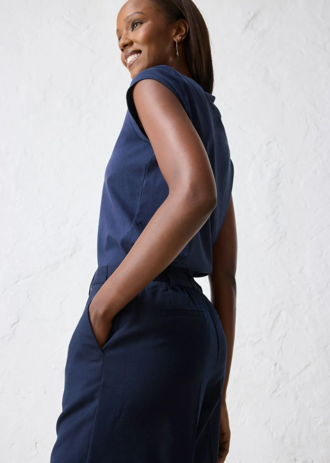 bonprix bonprix Premium|Pantalones>Falda pantalón con contenido de lana azul marino moteado