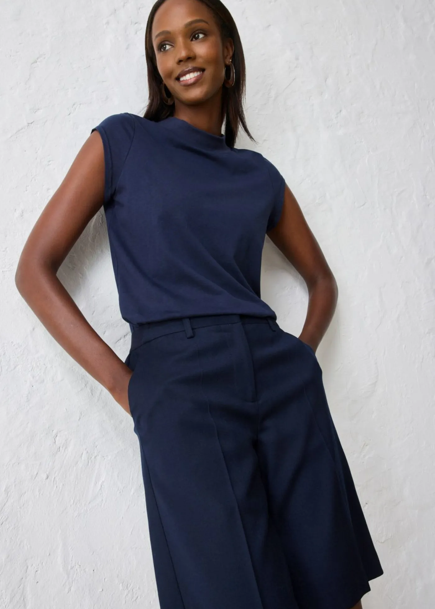 bonprix bonprix Premium|Pantalones>Falda pantalón con contenido de lana azul marino moteado