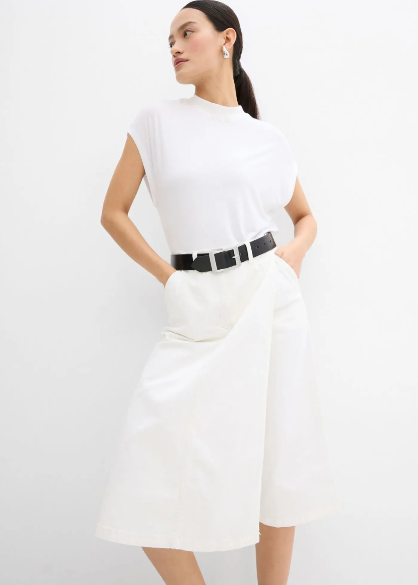 Mujer bonprix bonprix Falda pantalón de mezcla de algodón elástico