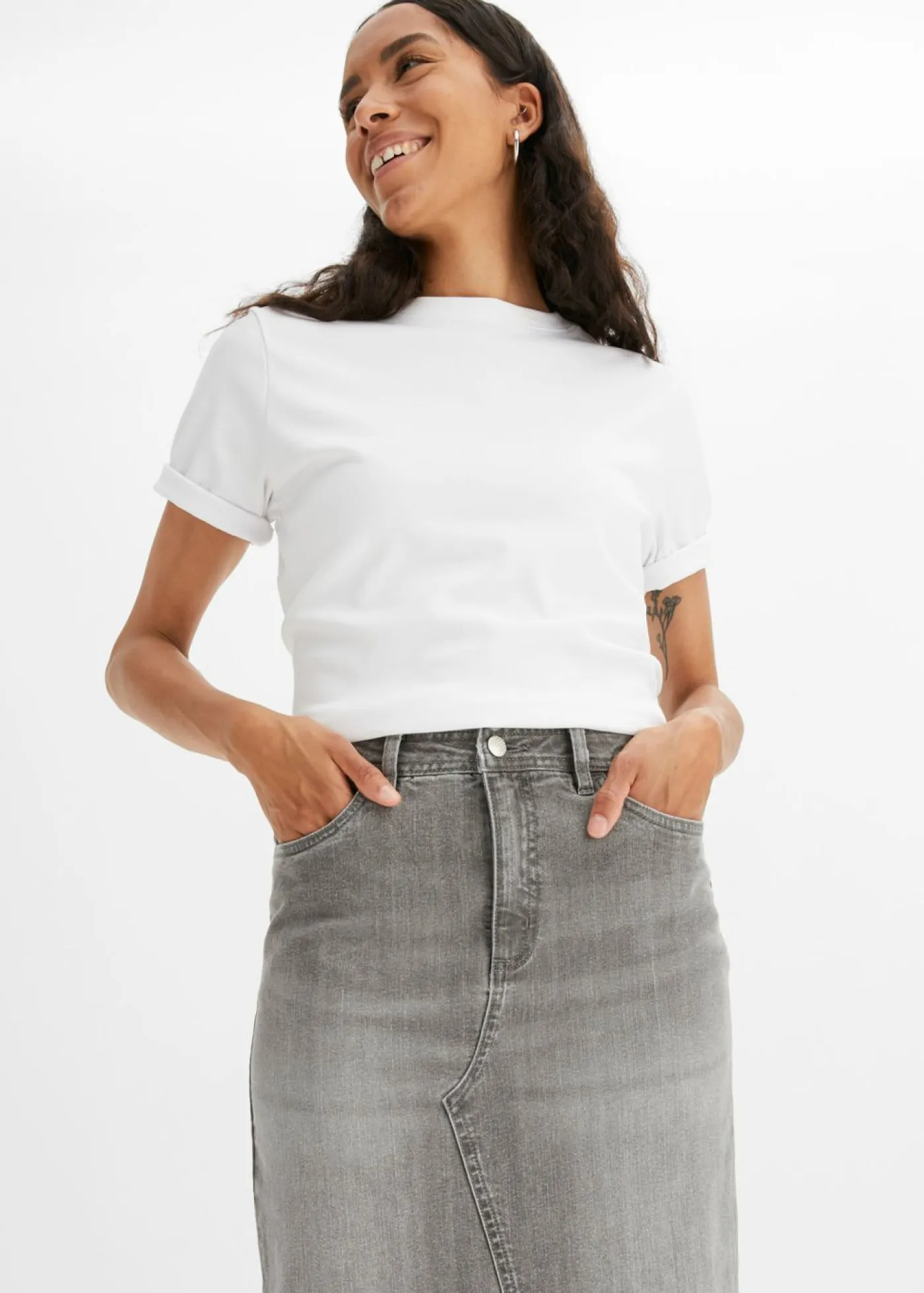 bonprix bonprix Faldas>Falda vaquera con abertura denim gris claro