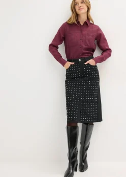 Mujer bonprix bonprix Falda vaquera con aplicación de piedras brillantes