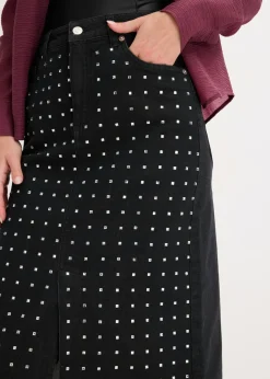 Mujer bonprix bonprix Falda vaquera con aplicación de piedras brillantes