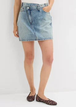 bonprix bonprix Faldas>Falda vaquera con cinturilla asimétrica Azul piedra usado