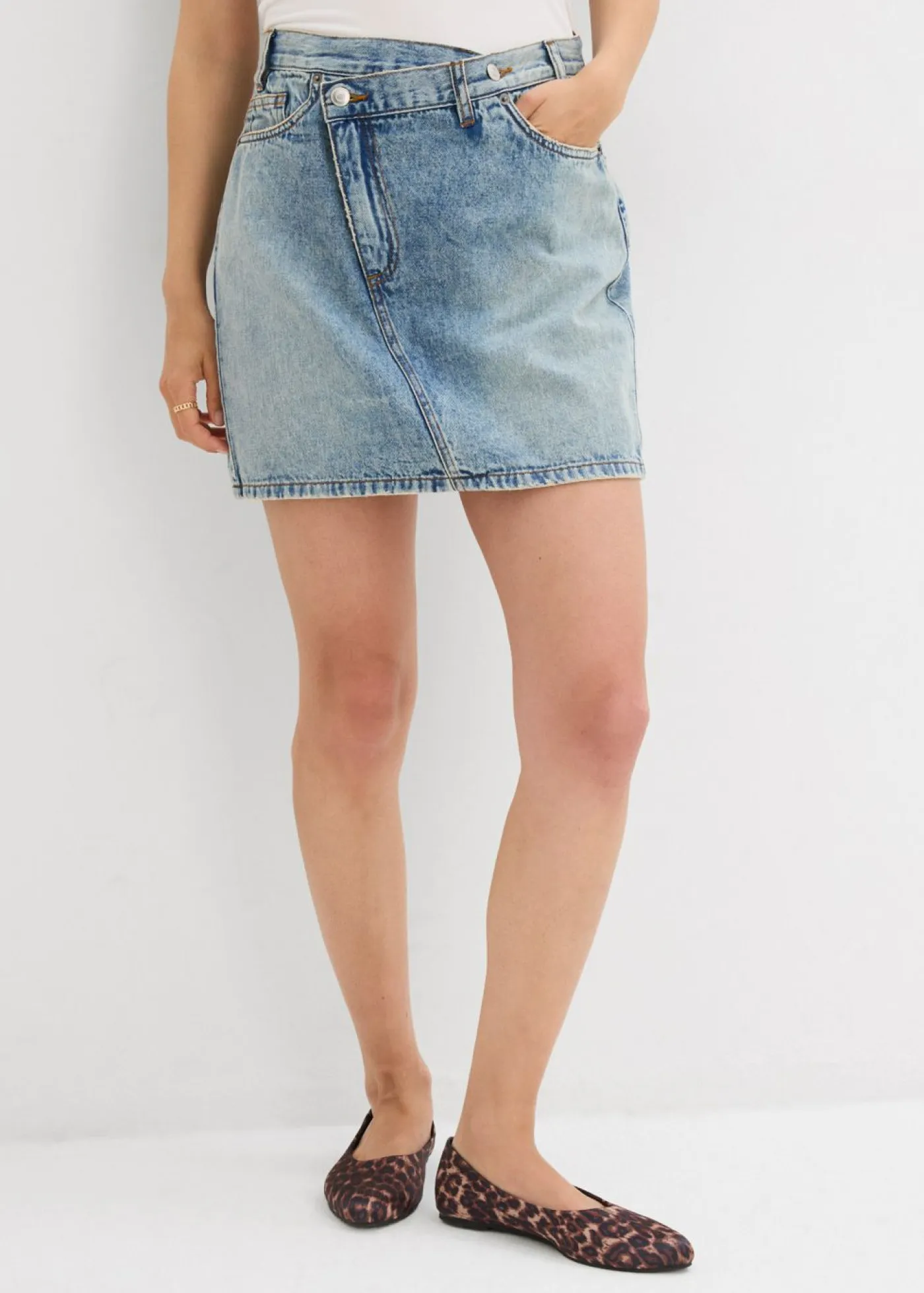 bonprix bonprix Faldas>Falda vaquera con cinturilla asimétrica Azul piedra usado