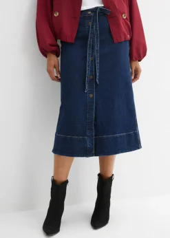 bonprix bonprix Faldas>Falda vaquera con largo midi y botones azul oscuro denim usado
