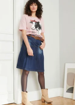 Mujer bonprix bonprix Falda vaquera con ribetes y cintura cómoda, corte en A