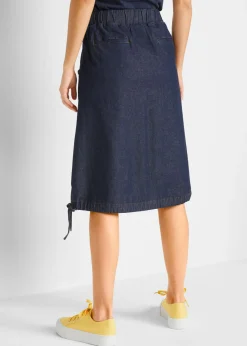 Mujer bonprix bonprix Falda vaquera elástica con banda para anudar y cintura cómoda