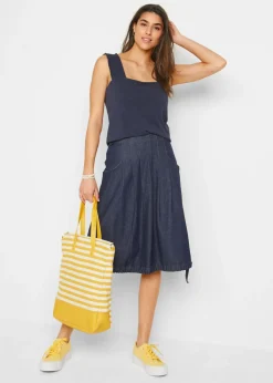 Mujer bonprix bonprix Falda vaquera elástica con banda para anudar y cintura cómoda