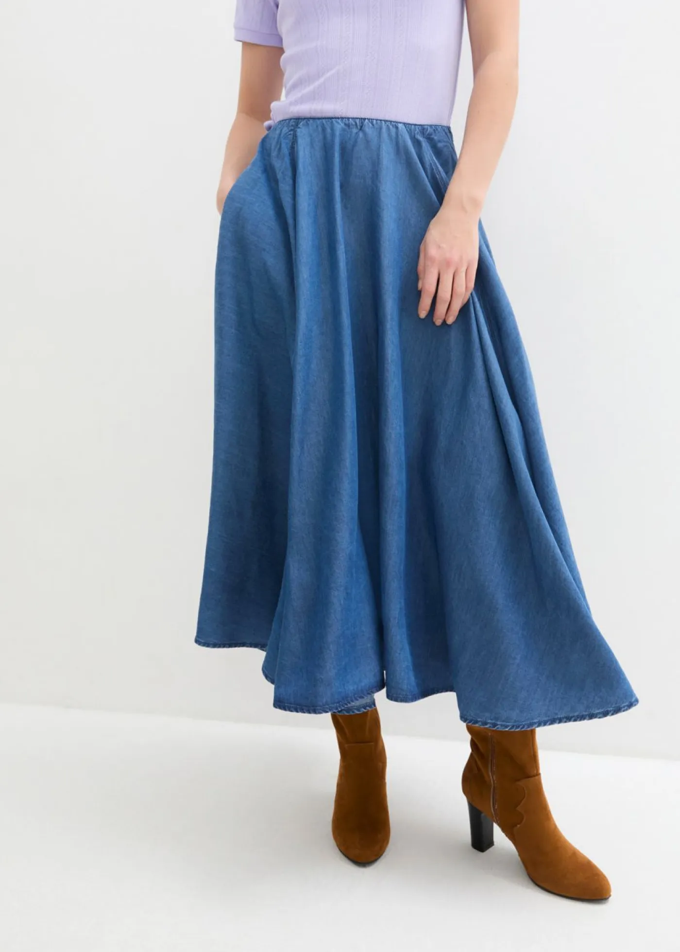 bonprix bonprix Faldas>Falda vaquera, high waist, cintura cómoda, de algodón orgánico Azul piedra