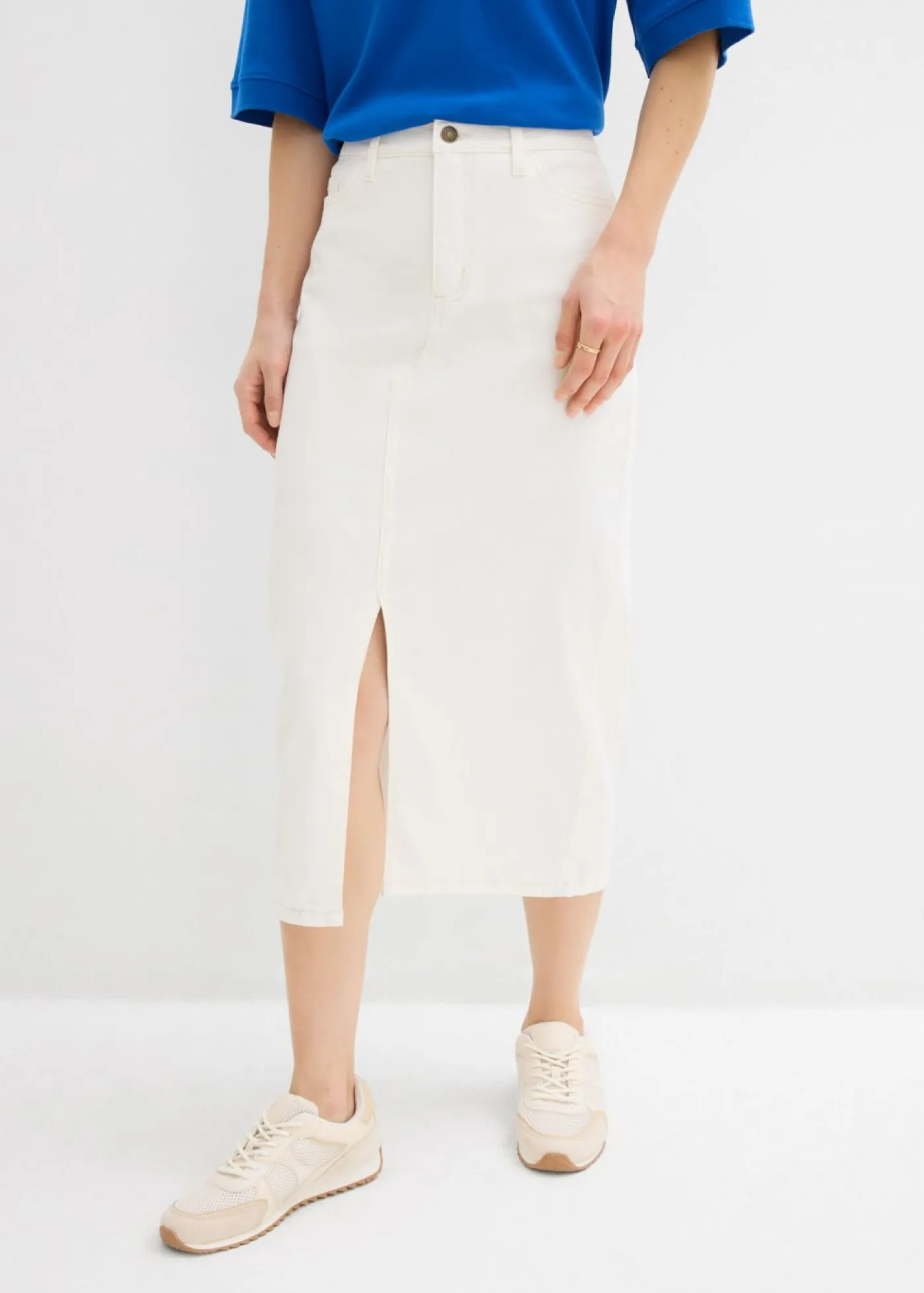 bonprix bonprix Faldas|Novedades>Falda vaquera midi Blanco lana