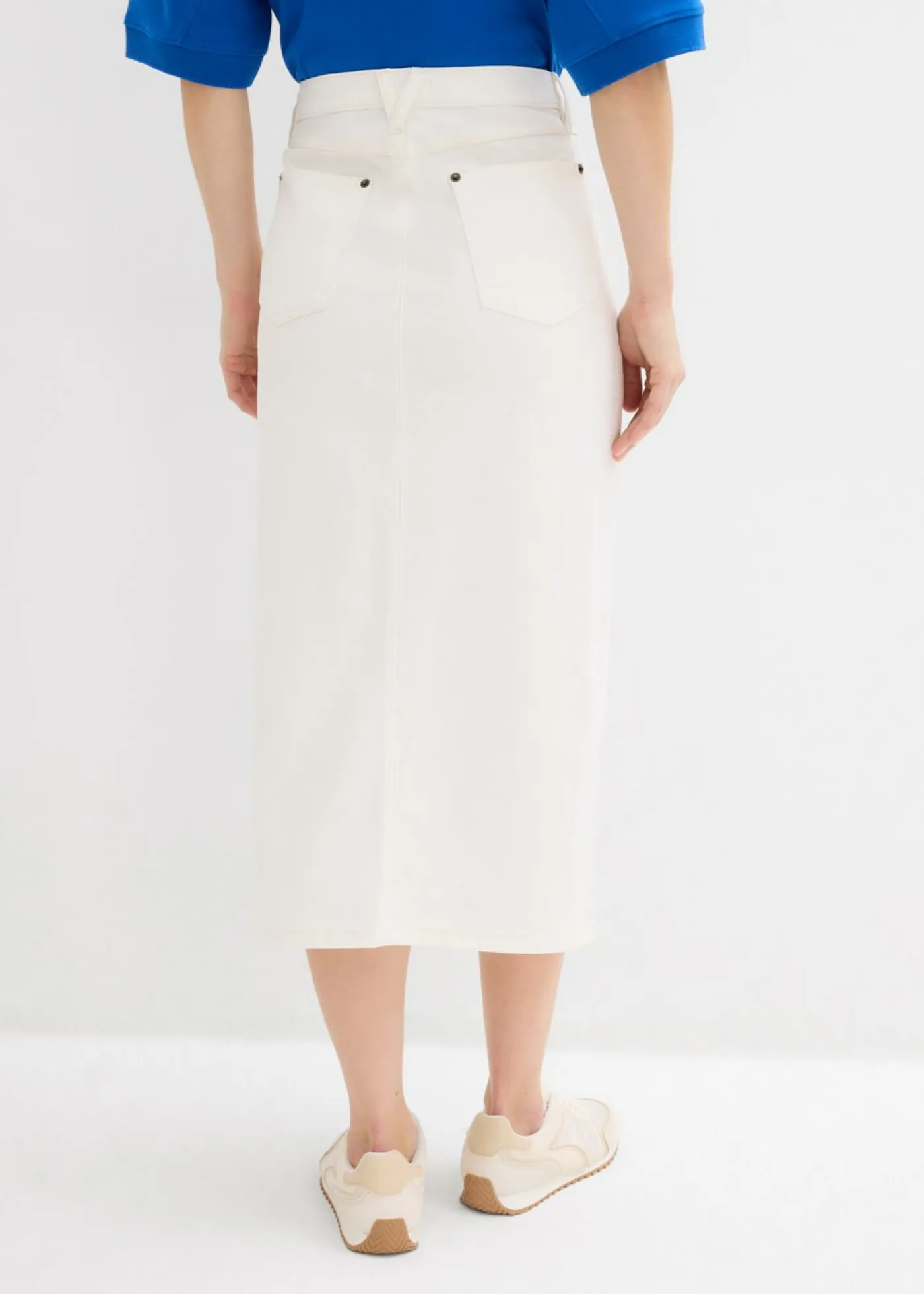 bonprix bonprix Faldas|Novedades>Falda vaquera midi Blanco lana