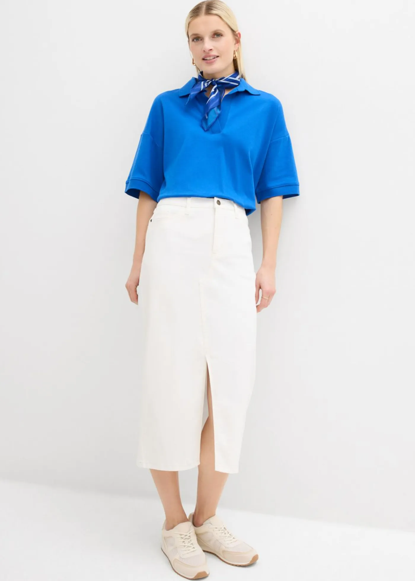 bonprix bonprix Faldas|Novedades>Falda vaquera midi Blanco lana