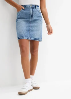 bonprix bonprix Faldas>Falda vaquera poco elástica de talle medio azul medio denim usado