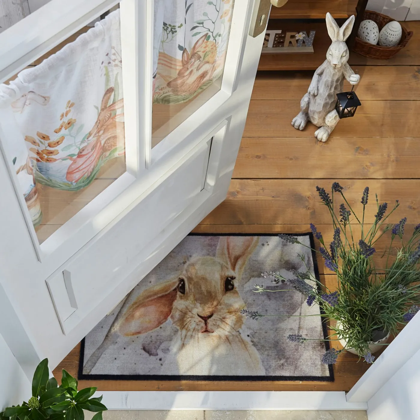 bonprix bonprix Muebles De Vestíbulo·Felpudos|Primavera>Felpudo lavable con motivo de conejitos Gris-beige