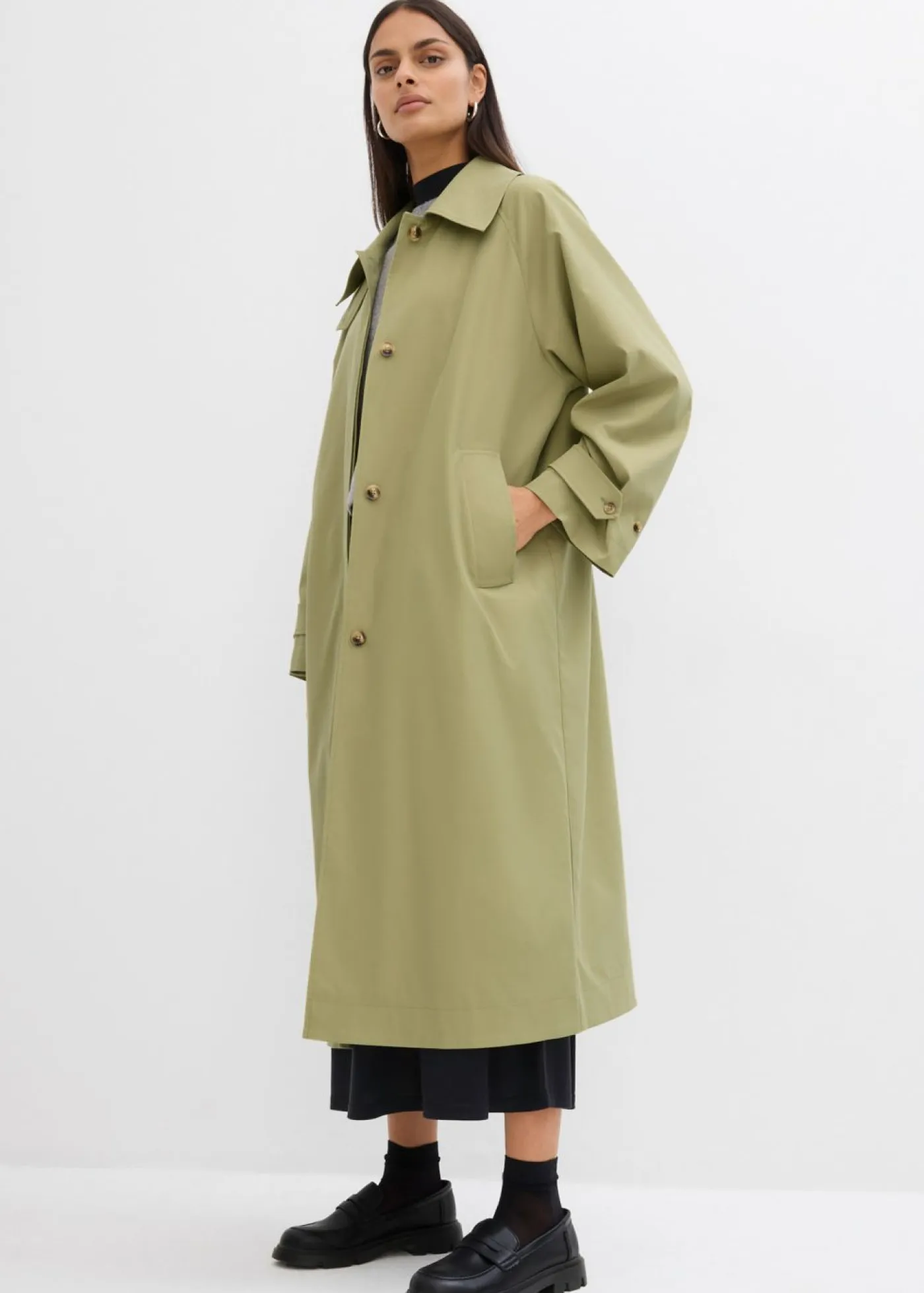 bonprix bonprix Esenciales|Chaquetas Y Abrigos>Gabardina con trabillas Verde caqui