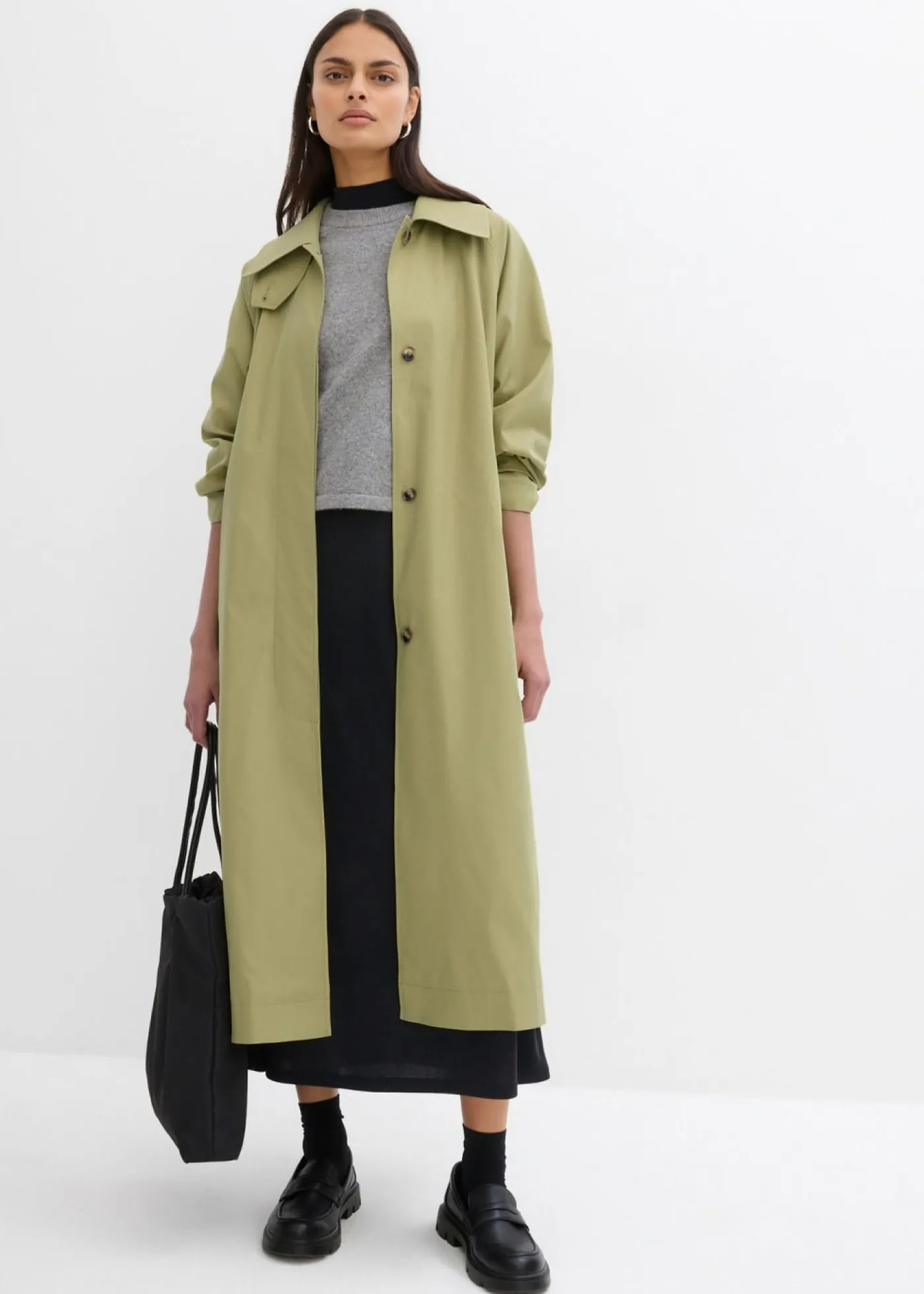 bonprix bonprix Esenciales|Chaquetas Y Abrigos>Gabardina con trabillas Verde caqui