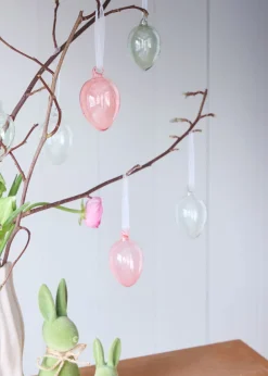 bonprix bonprix Primavera|Decoración Barata>Huevos para colgar de cristal (6 unidades) Gris oscuro-rosa-gris claro