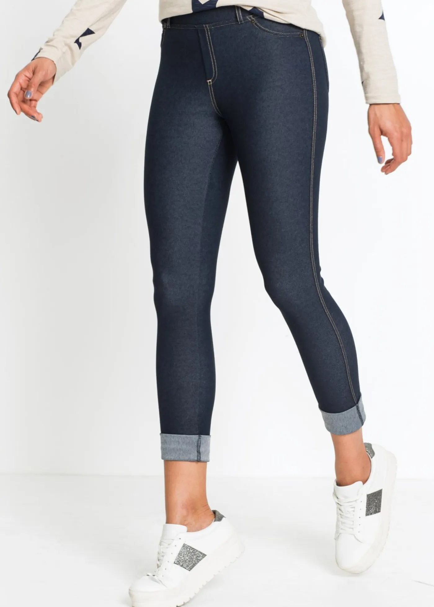 bonprix bonprix Pantalones>Jeggins con bajo vuelto azul lavado a la piedra