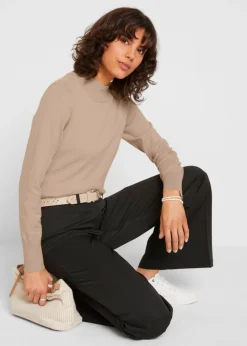 Mujer bonprix bonprix Jersey básico de punto fino con cuello alto y algodón reciclado