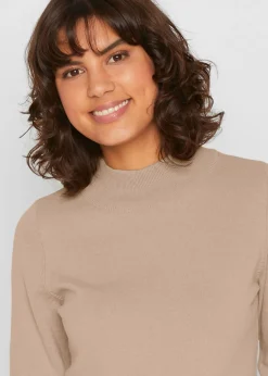 Mujer bonprix bonprix Jersey básico de punto fino con cuello alto y algodón reciclado
