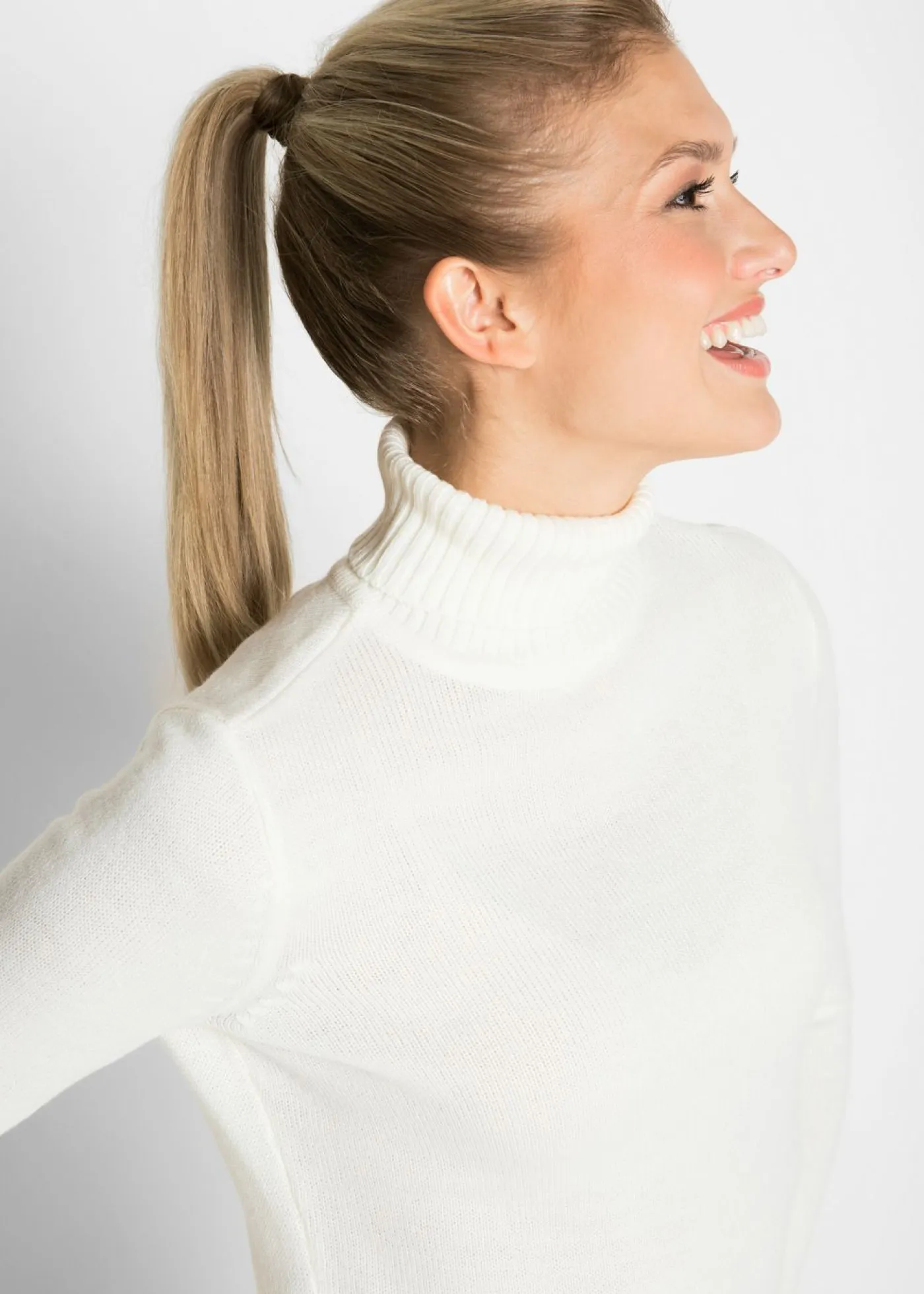 bonprix bonprix Básicos|Jerséis>Jersey básico de punto fino con cuello alto Blanco lana