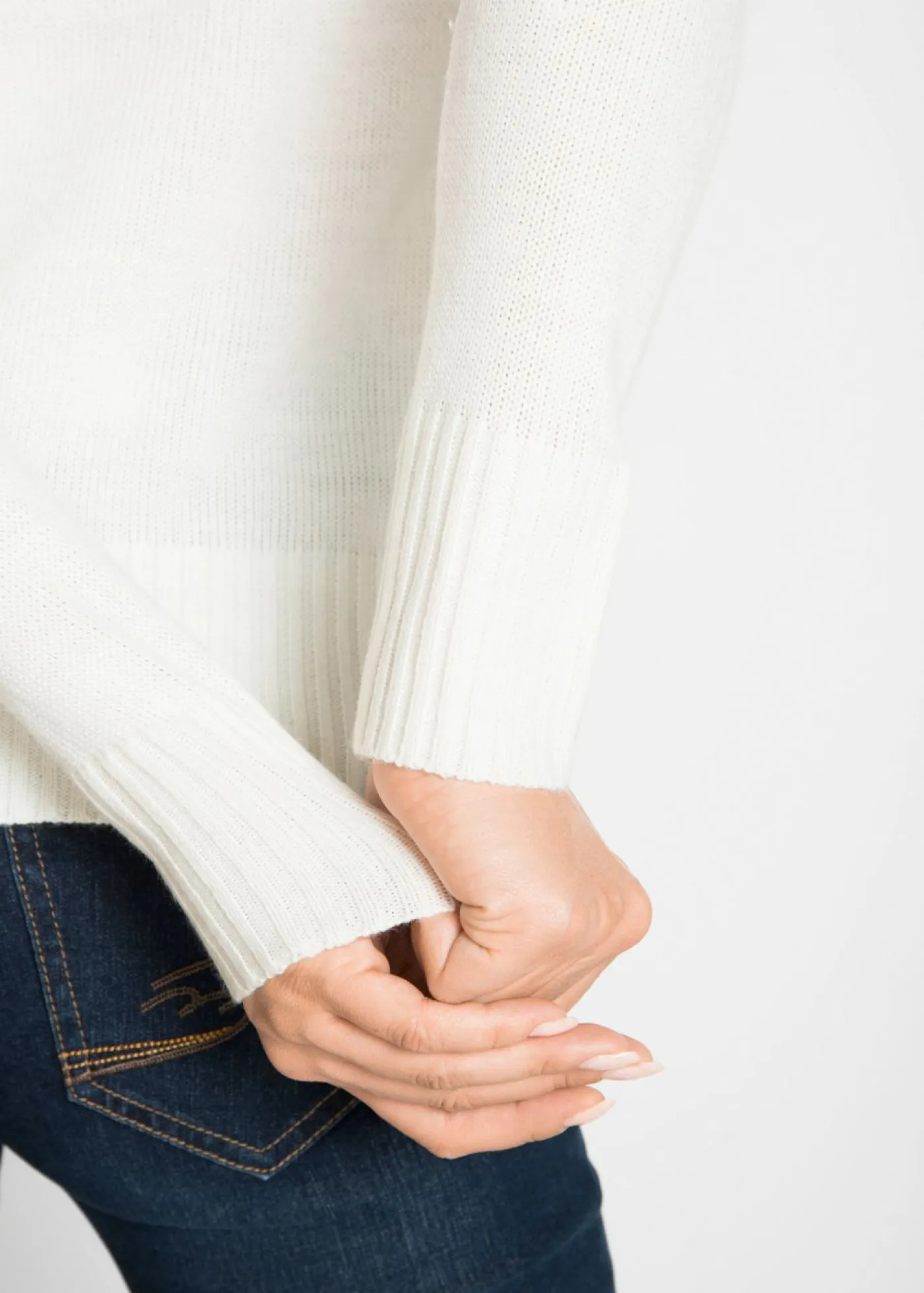 bonprix bonprix Básicos|Jerséis>Jersey básico de punto fino con cuello alto Blanco lana