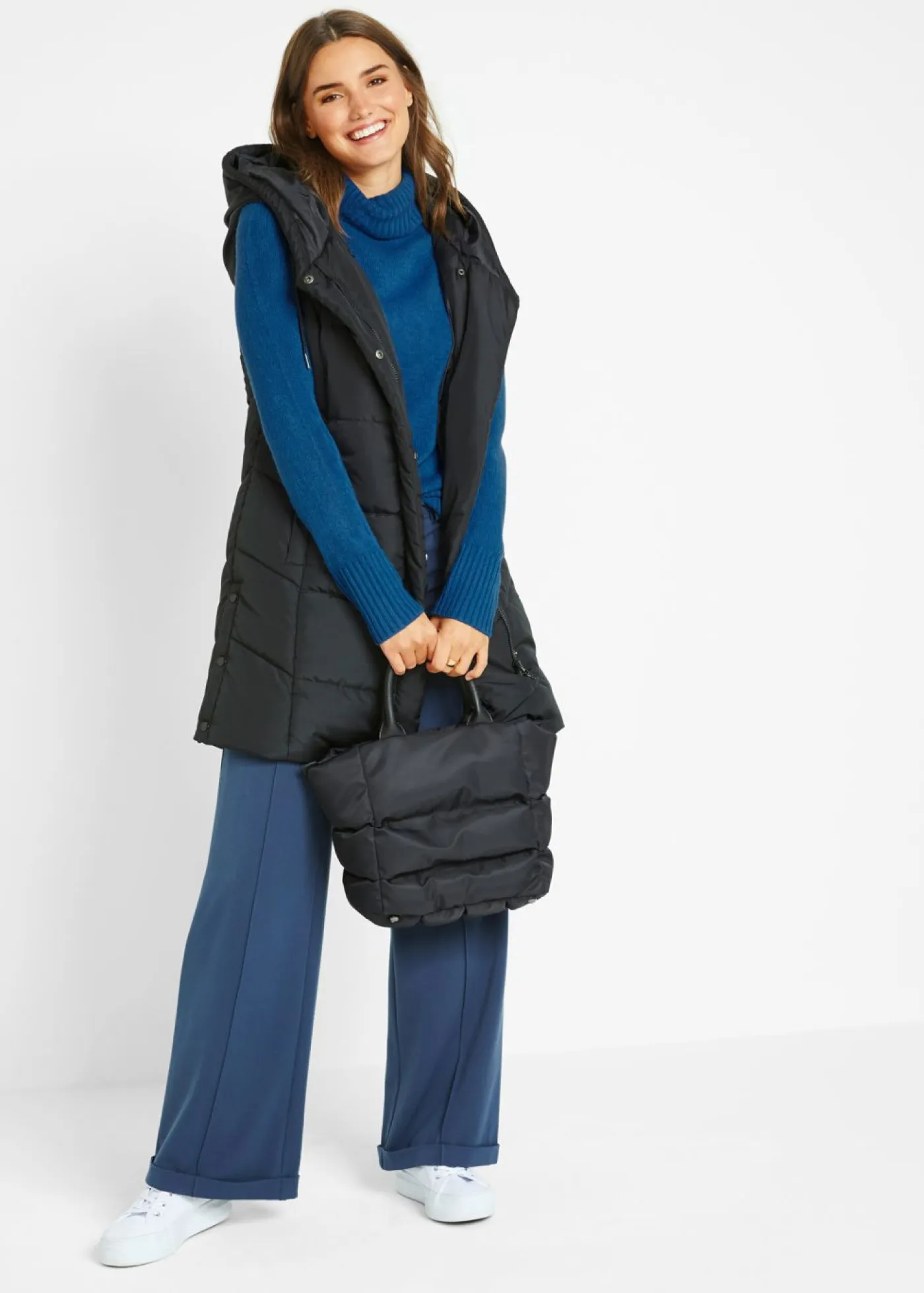 bonprix bonprix Básicos|Jerséis>Jersey básico de punto fino con cuello alto Azul polar