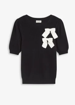 bonprix bonprix Jerséis|Ropa De Punto>Jersey con aplicación de lazo Negro