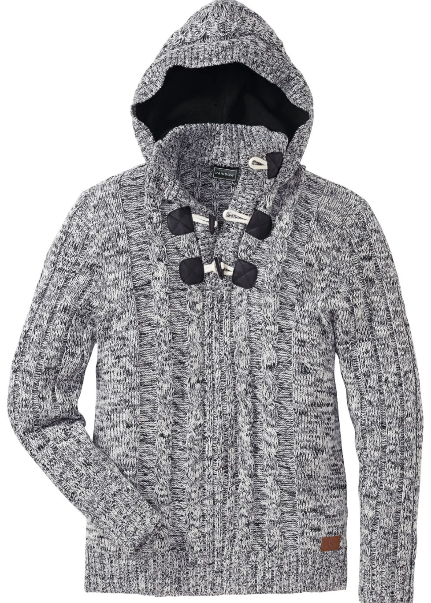 bonprix bonprix Jerséis Y Cárdigans>Jersey con capucha y punto grueso con algodón Negro jaspeado