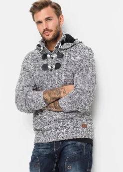 bonprix bonprix Jerséis Y Cárdigans>Jersey con capucha y punto grueso con algodón Negro jaspeado